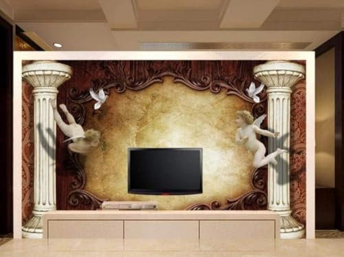 Anges Motifs Géométriques Papier Peint 3D Intissé Bureau Salon Canapé Chambre Fond Décoration Murale-430cm×300cm