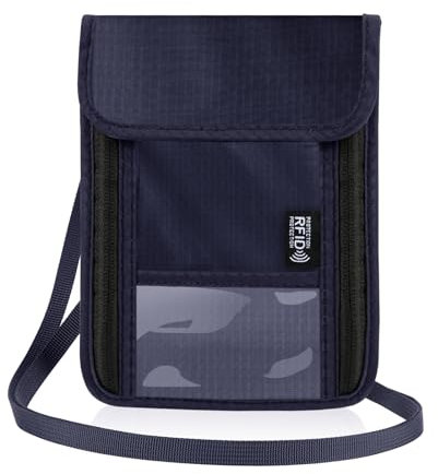 Brustbeutel Herren Damen Brusttasche Reisegeldbeutel mit RFID Schutz Diebstahlsicher Umhängebeutel Kinder Passport Tasche Für Reisen für Smartphone Münzen Reise Dokument mit 10 Kartenschlitz(Blau)