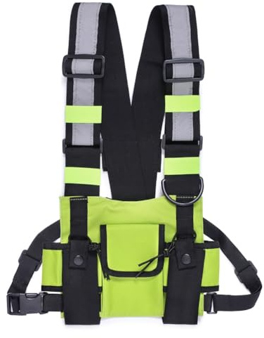 Tuesoa Walkie Talkie Double Chest Bag Radio Reflective Chest Harness Holder Bag Vest Rig Walkie Talkies Front Pack Pouch Case B