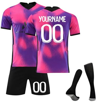 Maillot de Foot Personnalisé Enfant et Adultes avec Nom Numéro de L'équipe 2024/2025, Ensemble Garçon Homme Vêtements de Football Tee Shirt Short avec Chaussette Cadeau Personnalisé