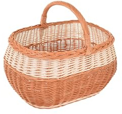 Aqbau® Natural Henkelkorb 42 x 35,5 x 33 cm Einkaufskorb groß geflochten, Weidenkorb, Tragekorb mit henkel, Pilzkorb, Picknickkorb, Handgeflochten, Flechtkorb