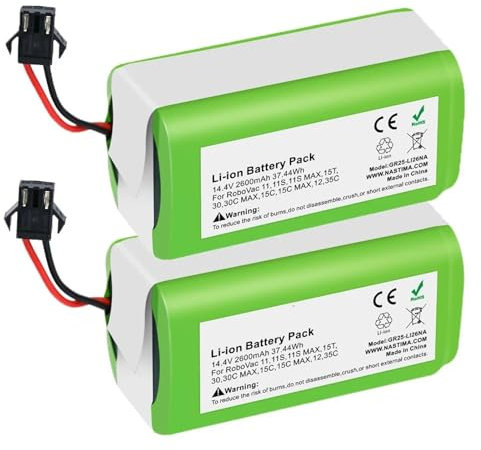 JKDND 2 Piezas 14.4V 2600mAh Li-Ion Batería De Repuesto Compatible con Conga Excellence 990 950 1090 1790 1990 Compatible con Deebot N79 N79S Batería Recargable