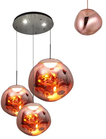 NOCHX Moderner Kreativer Stil Lava Pendelleuchte E27 Basis Mit 3 Verstellbaren Höhenleuchten Große Villa Loft Treppe Lange Hängende Lichter Wohnzimmer Bar Counter Einfaches Esszimmer(Rose Gold)