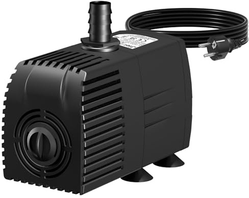 LONGRUN 1500L/H Submersible Water Pump with Sponge Filter, Pond Pump for Aquarium, Fountains, Fish Tank, Waterfall with 4 Strong Suction Cups & 2 Nozzles, 5m Power Cord
