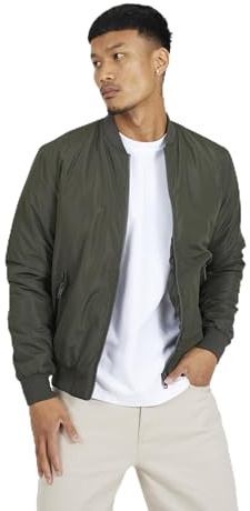 BRAVE SOUL Mens Bomber Jacket Smart Casual Full Zip Up Long Sleeve 100% Polyester Outdoor Jacket for Men, Khaki Colour, Size- S
