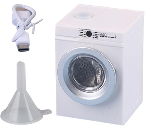 Mini Washer Machine, Rechargeable 1:12 Scale Dollhouse Furniture with Openable Lid & Drain Pipe, Realistic for Micro Landscape Decoration