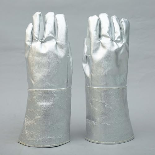 OIFJROIW 1000°C Hochtemperatur Aluminium Folie Handschuhe 14.9in, Sicherheitshandschuhe Für Ofen Gießen Wärmebehandlung