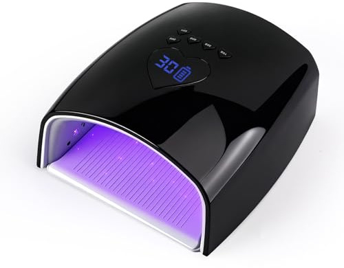 BY60 Cordless UV LED Nail Lamp – 220W Rechargeable Gel Polish Dryer with Auto Sensor, Fast-Curing Cordless Nail Light for Gel and Regular Polish (Black)