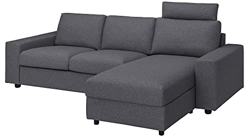 ProTuning VIMLE 3-Sitzer-Sofa mit Chaiselongue, mit Kopfstütze mit breiten Armlehnen/Gunnared mittelgrau