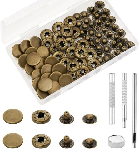QIUTIMIY 20-teiliges Set Leder-Druckknöpfe, Druckknöpfe mit Setter Tools, 15 mm Druckknopfset aus Metall für Stoff, Bekleidungsnähen (Bronze)