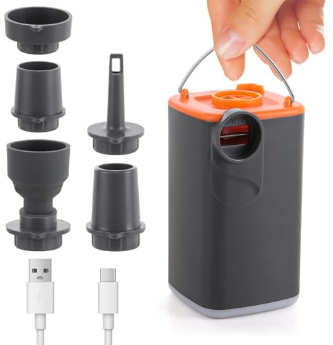 Lychico Wireless Electric Air Pump, Portable Rechargeable Air Pump for Inflatables, 5 Nozzles Fast Inflation & Deflation for Air Mattress, Pool Floats, Vacuum Storage Bags, Camping Essentials