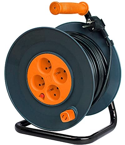 Zenitech – Kabeltrommel 4 Steckdosen – 40 m mit Überlastschutz – Orange