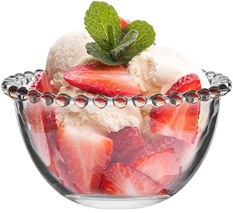 Glass Breakfast Bowl with Beaded Edge, Extra Strong Alfresco Dining Tableware - W13cm