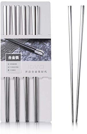 Hongyantech 5 Paar Essstäbchen Metallischer 304 Stahl Edelstahl Essstäbchen Metall silber Wiederverwendbare Essstäbchen Platz Edelstahl Stainless Chopsticks Essstäbchen