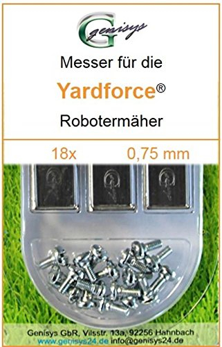 Genisys Ersatz Messer kompatibel mit Yardforce Mähroboter Klingen SA SC LUV X NX Amiro MowBest EasyMow Compact - LongLife Edelstahl - bruchsicher [DIN EN 50636 geprüft], Stück:18