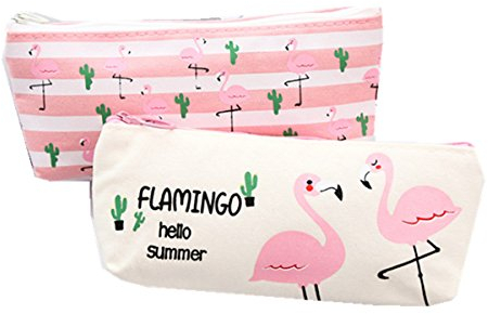Freessom Lot de 2 Trousse/Sac Scolaire Crayon Fille Garcon Ado Enfant Flamant Rose Animaux Drole Fourniture Scolaire Mignone Kawaii Bureau College Cadeau Pas Cher