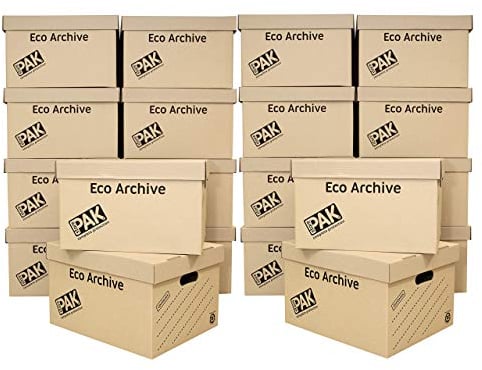StorePAK Eco Archive 20 Pack / Storage Cardboard Boxes & Lids - Easy to Assemble, Home Storage, Office & Moving House ,33 Litres - H26 x W34 x D43cm, Brown