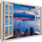 Wandbild XXL Fenster-Illusion Deko Kunst Bilder Stadt See Gebäude Blau 120x80 cm