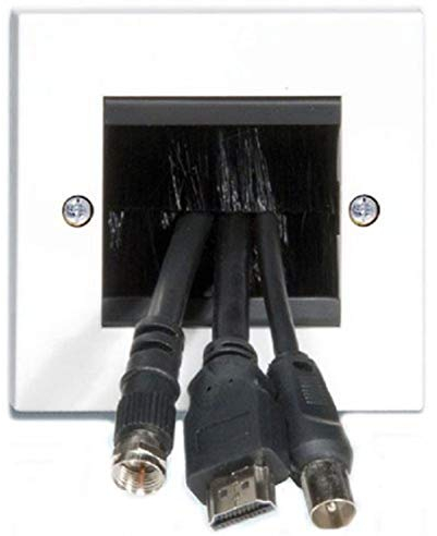 K M Electronics® Single Width Cable Tidy Entry Exit Faceplate Wall Plate with Black Brushes