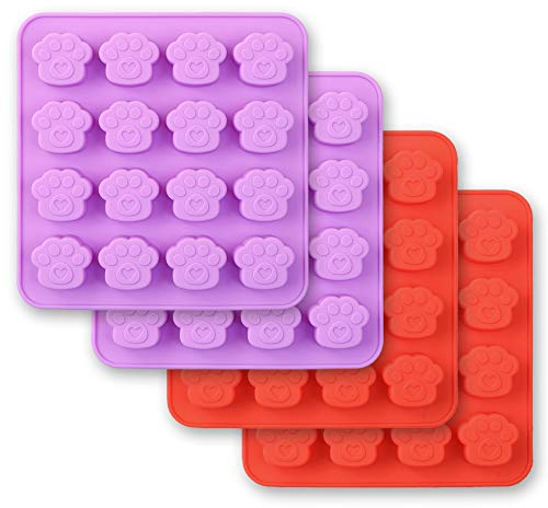 Cozihom Silikonformen in Hundepfotenform, 16 Mulden, Lebensmittelqualität, für Schokolade, Süßigkeiten, Pudding, Gelee, Hundeleckerlis, 4 Stück