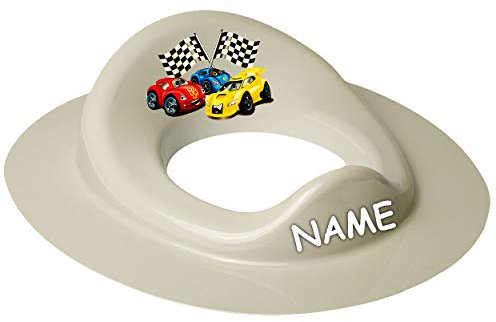Toilettensitz/Toilettenaufsatz/Sitzverkleinerer - hell grau Auto - Rennwagen inkl. Name - Bieco - Standardgröße mit Lehne & Pullerschutz - Verkleiner..