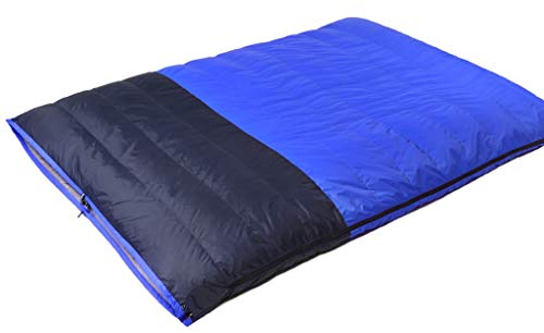 DWW Großer Doppelschlafsack Entendaunen Warm, 2 Kissen & Kompressionssack, Leichter 2-Personen-Umschlagschlafsack, for 3-Jahreszeiten-Camping (Color : Blue)