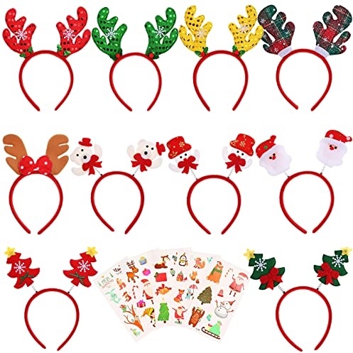 Faburo 10 Stück Haarreifen Weihnachten Stirnband Haarreifen Haarschmuck Weihnachtsdeko mit Weihnachtlichen Aufklebern zum Weihnachtsfeier für Erwachsene und Kinder