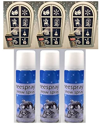 Unbekannt 3 x 150ml Schneespray + Schablonen 21tlg Kunstschnee Sprühschnee Dekoschnee Schnee
