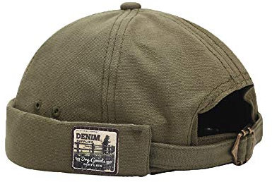 Men Hats Docker Cap Hats Beanie Sailor Cap Worker Hat Rolled Cuff Retro Brimless Hat with Adjustable, Dzm34-green, One size