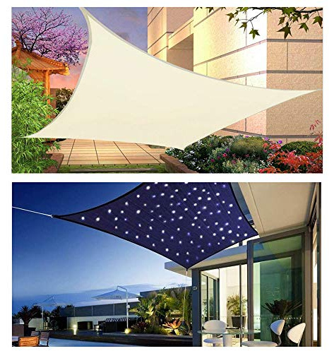 Sonnensegel mit LED-Leuchten, Wasserabweisend, Sonnenschutz, UV-Schutz für Terrasse, Balkon und Garten, mit Spannseilen, Beige,Beige,4×5m