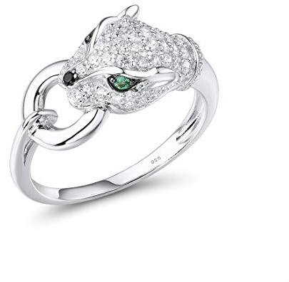 Santuzza 925 Sterling Silver Panther Ring Cubic Zirconia Green Spinel Leopard Ring for Wome