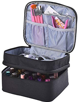 Double-Layer Nail Varnish Storage Case, Essential Oil Bag for for Nail Varnishes and Manicure, Nail Varnish Holder, Holds 30 Bottles (15ml - 0.5 fl.oz) (Black)