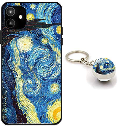 iPhone 11 Case With Van Gogh Starry Night Design [With Crystal Glass Keychain], Soft Silicone TPU Art Protective Phone Case for iPhone 11