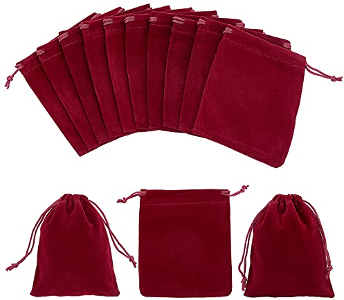 nbeads 30 Stück 12x10cm Samttaschen, Dunkelrot Samt Kordelzugbeutel Rechteckige Geschenktüten Schmuck aufbewahrung Beutel Süßigkeitenbeutel Schmuckbeutel Für Weihnachten Party Hochzeitsgeschenke