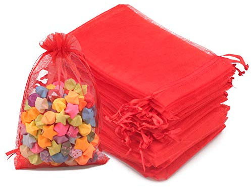 jijAcraft Groß Organzasäckchen 10 × 15CM, Rot Organza Beutel, 100 Stück Organzasäckchen Geschenk, Organza Schmuckbeutel mit Kordelzug für Süßigkeiten, Geschenk