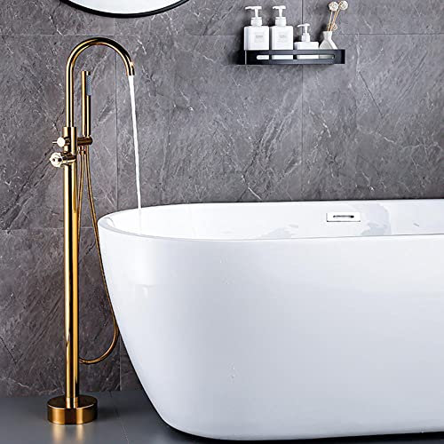 Freistehende Wasserhahn Badewanne Armatur Einhäute Wasserhahn Armatur Badewanne Duscharmatur mit Thermostat Doppelfunktion Wasserhahn Badewanne Freistehend-Golden-A