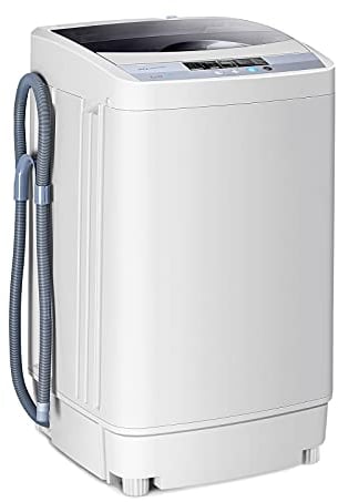 RELAX4LIFE 4,5 kg Vollautomatische Waschmaschine, Waschvollautomat mit Pumpe & Schleuder, Toplader Miniwaschmaschine mit LED-Display & 10 Programmauswahl, 310W/240W, 50 x 50 x 85 cm, Grau