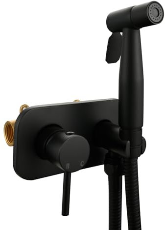 Tecmolog Kit Douchette WC en Acier Inoxydable Robinetterie Bidet Encastré Chaud et Froid Kit de Douche pour l'hygiène Intime, Noir, WS024CF3