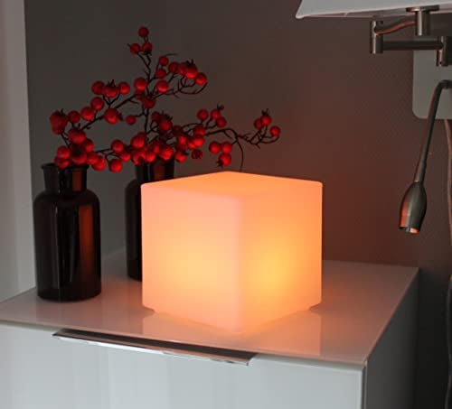 Arnusa LED Lampe Würfel 15x15 cm mit Akkufunktion und RGB Fernbedienung Sauna-Lampe Tischlampe Dekoleuchte