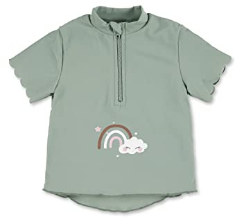 Sterntaler Badeshirt Regenbogen – UV-Schutz 50+ Kurzarm Schwimmshirt Mädchen – Badeoberteil mit Regenbogen Druck, Reißverschluss & Stehkragen – steingrün, Größe 80