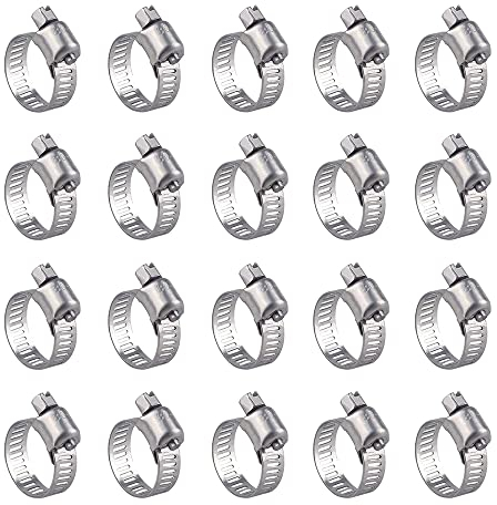 RHQFDM 20 Piezas Abrazaderas Metalicas 16-25mm Ajustable Abrazaderas de Manguera Abrazaderas de Acero Inoxidable para Fijación Tubería Para Lavadoras Piscinas,Automóviles Tuberías de Gas