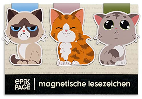 Magnetische Lesezeichen Katze – Kleine Geschenke für Kinder, Freunde, Frauen, Lehrer, Buchliebhaber, Katzenliebhaber – Hochwertige Cats Magnetlesezeichen – Katzen Magnet Lesezeichen Lustig 3er-Set