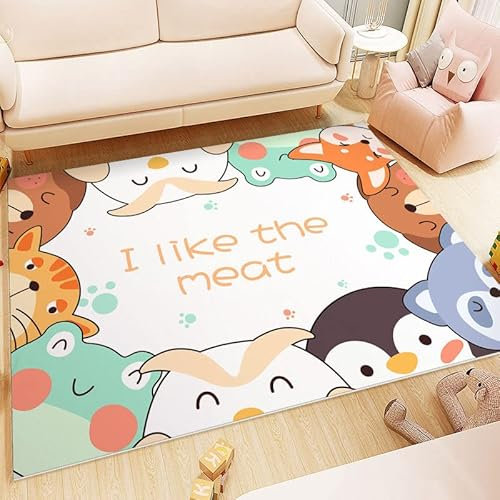 Tappeti Design rutschfest Kinderteppich Süßer Pinguin und Frosch, |Waschbar und ungiftig mit|-60x90cm