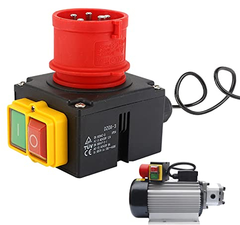 Schalter-Stecker Kombination 400v, 1,6 M Kabel, Kompatibel Orginal KEDU KOA7 Geräteschalter Maschinenschalter, Phasenwender, Kompatibel Holzspalter, 380/400 V 3 Phasen mit Kombiniertem Notaus-Klappe