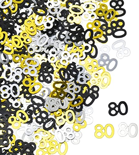 VIKY Tischdeko Schwarz Konfetti 80 Geburtstag Deko,Streudeko Deko 80 Geburtstag Frau Mann,Tischdeko Gold 80. Geburtstag Mann,Confetti Geschenkideen zum 80 Geburtstag,Streudeko für Hochzeit,80er Jahre
