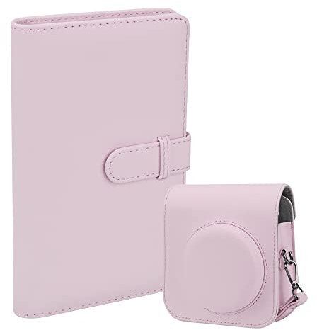 Protective Camera Case PU Leather Bag Cover for Fujifilm Instax Mini 12 Instant Camera with Removable Adjustable Strap, 108 Pockets Photo Album for Instax Mini 12 Camera.(Pink)