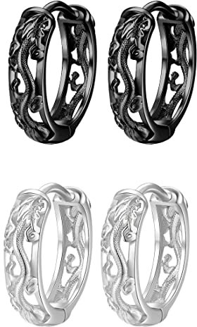 2 Paar hohle Drachen-Creolen für Herren Hip Hop Cool The Street Schmuck, kleine Creolen aus Edelstahl für Männer und Frauen, hypoallergen