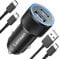 USB C Car Charger Adapter, 60W Car Cigarette Lighter USB Charger Socket Dual Port PD30W+QC30W USB Car Phone Charger Car Lighter USB Adapter with 2x Cable for iPhone 15 Pro Max/Plus,Samsung S23/S22/S21