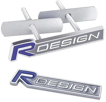 2 stück 3D Metall R Design Auto Emblem + Front Kühlergrillplatte Emblem Badge Aufkleber Styling für Volvo S60 V60 XC60 S60 V40 (Blau)