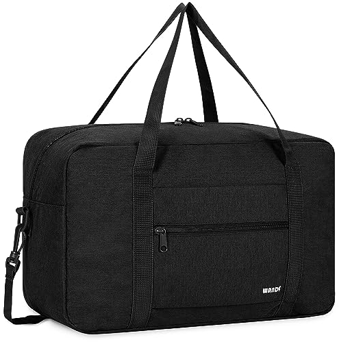 Handgepäck Tasche für Flugzeug Reisetasche Klein Faltbare Handgepäck Ryanair 40x20x25cm Sporttasche Krankenhaustasche Weekendertasche von WANDF (Denim Schwarz 20L mit Schultergurt)